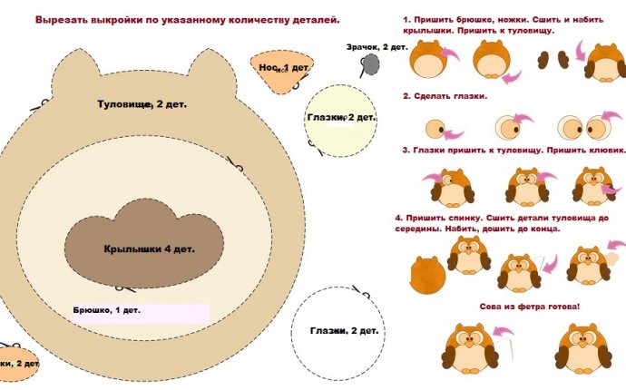 Совы из фетра своими руками - выкройки и мастер-классы